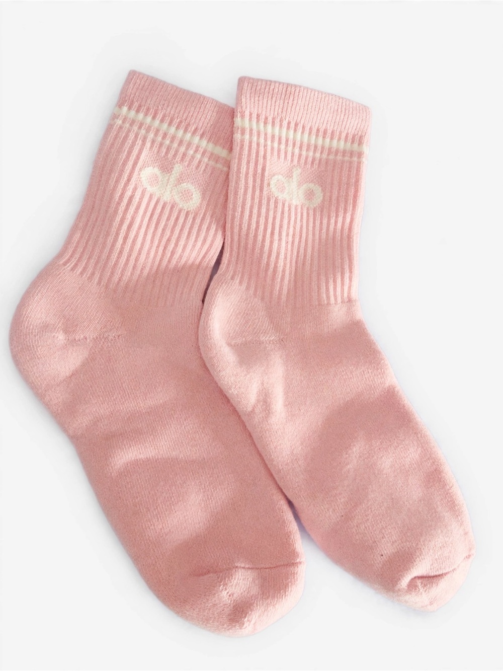 Alo Pink Crew Socks with Logo Detail authentic